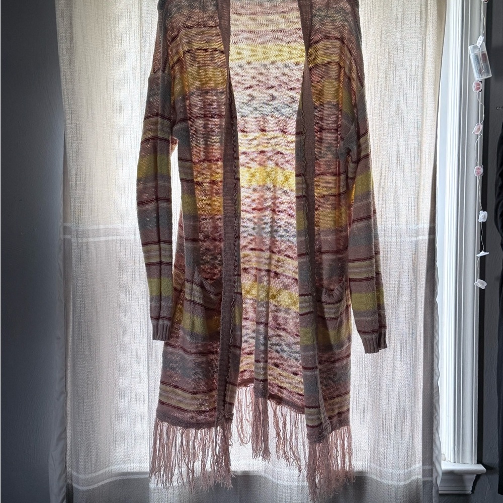 Wonderly Multicolor Striped Cardigan with Fringe
